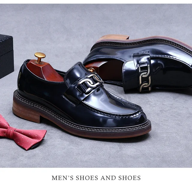 Unbranded Leather Shoes Patent Chain-Detail Loafers product detail image 6