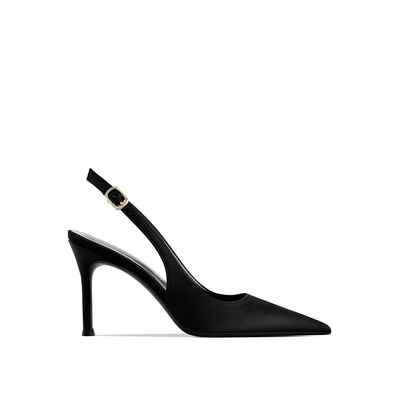 Unbranded High Heels Pointed-Toe Slingback Stiletto Pumps — Black 8cm