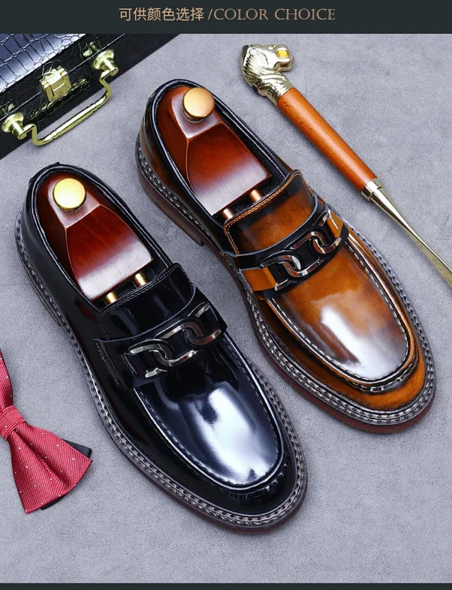 Unbranded Leather Shoes Patent Chain-Detail Loafers product detail image 2