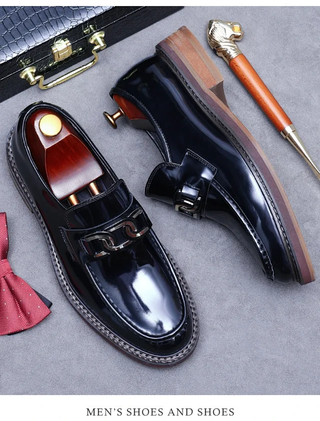 Unbranded Leather Shoes Patent Chain-Detail Loafers product detail image 10