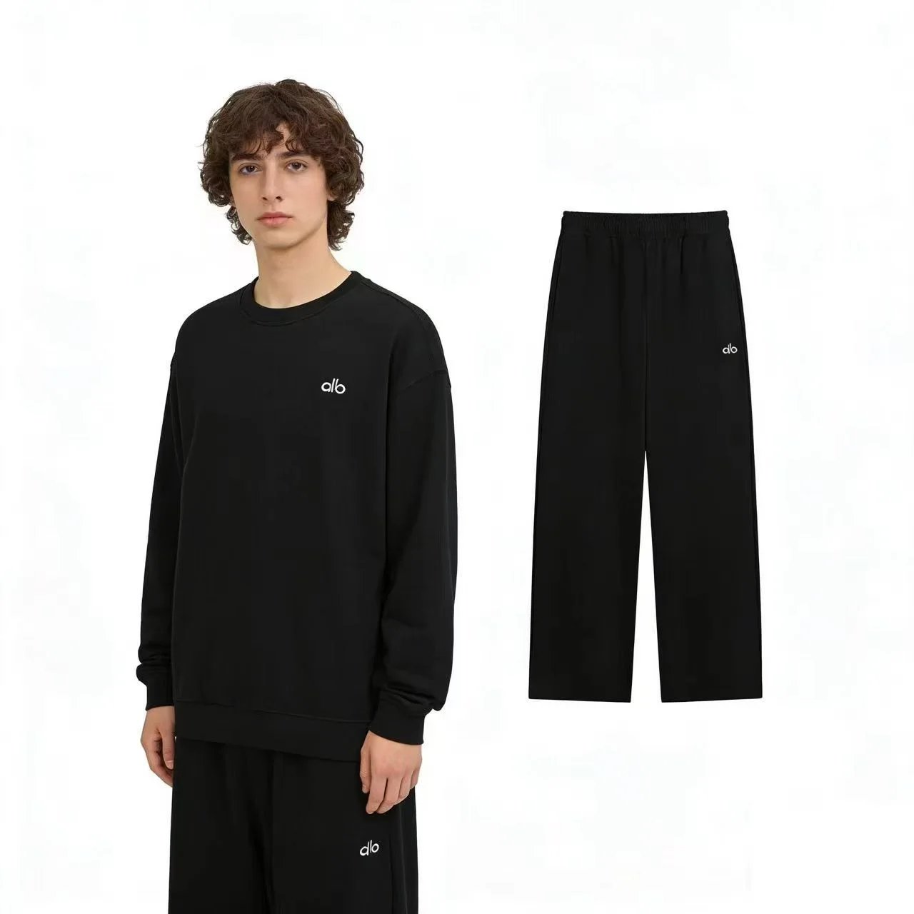 Black round neck straight tube set