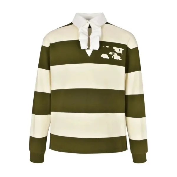 Maison Margiela Replica Rugby Shirt Army Green and Beige Striped Jersey - 1