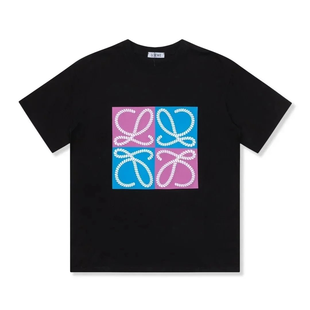 Loewe Loewe AMOR Logo T-Shirt in Black with Pink and Blue Accents Black
