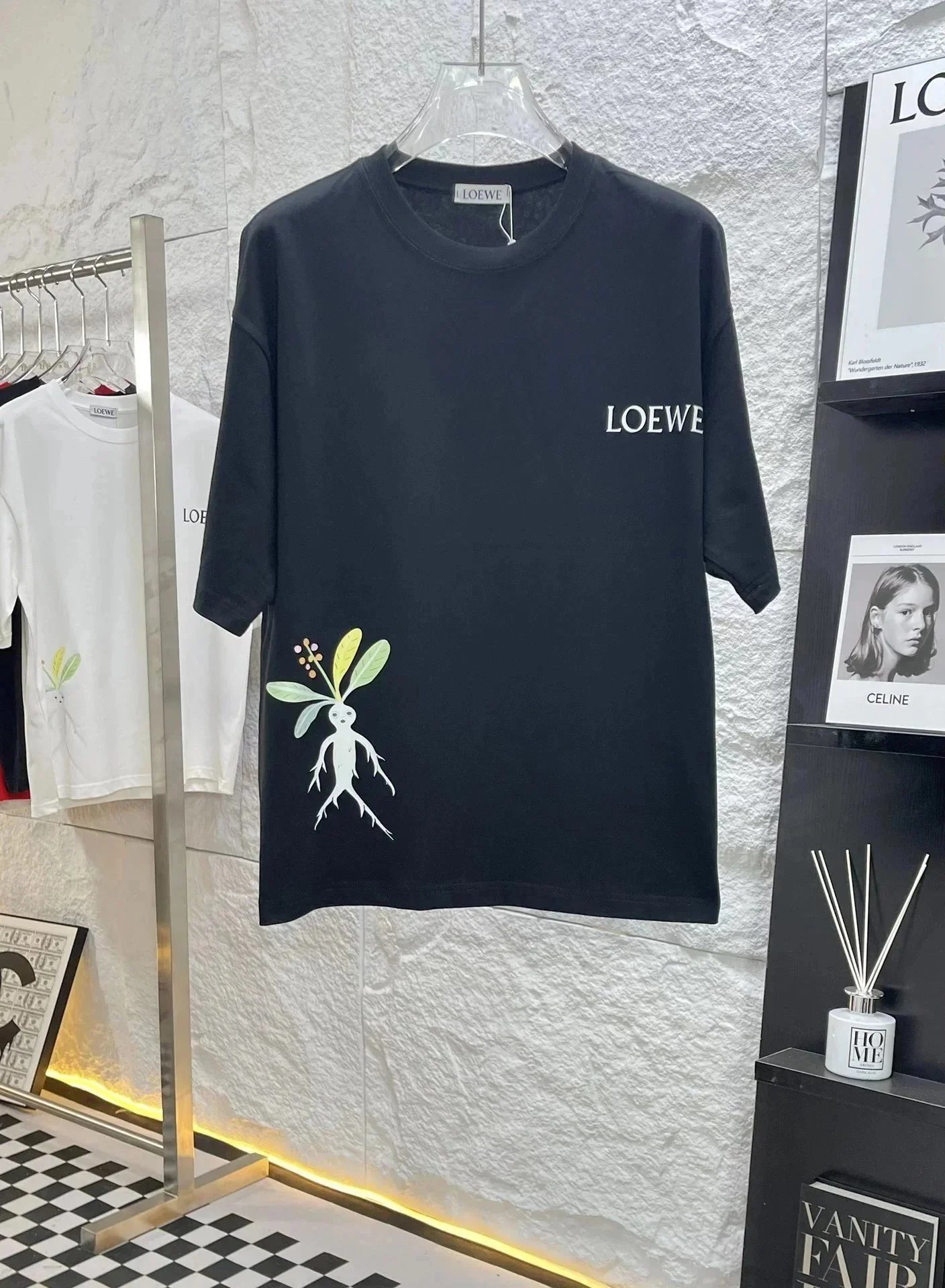 Loewe Loewe Black T-Shirt with Botanical Print Black