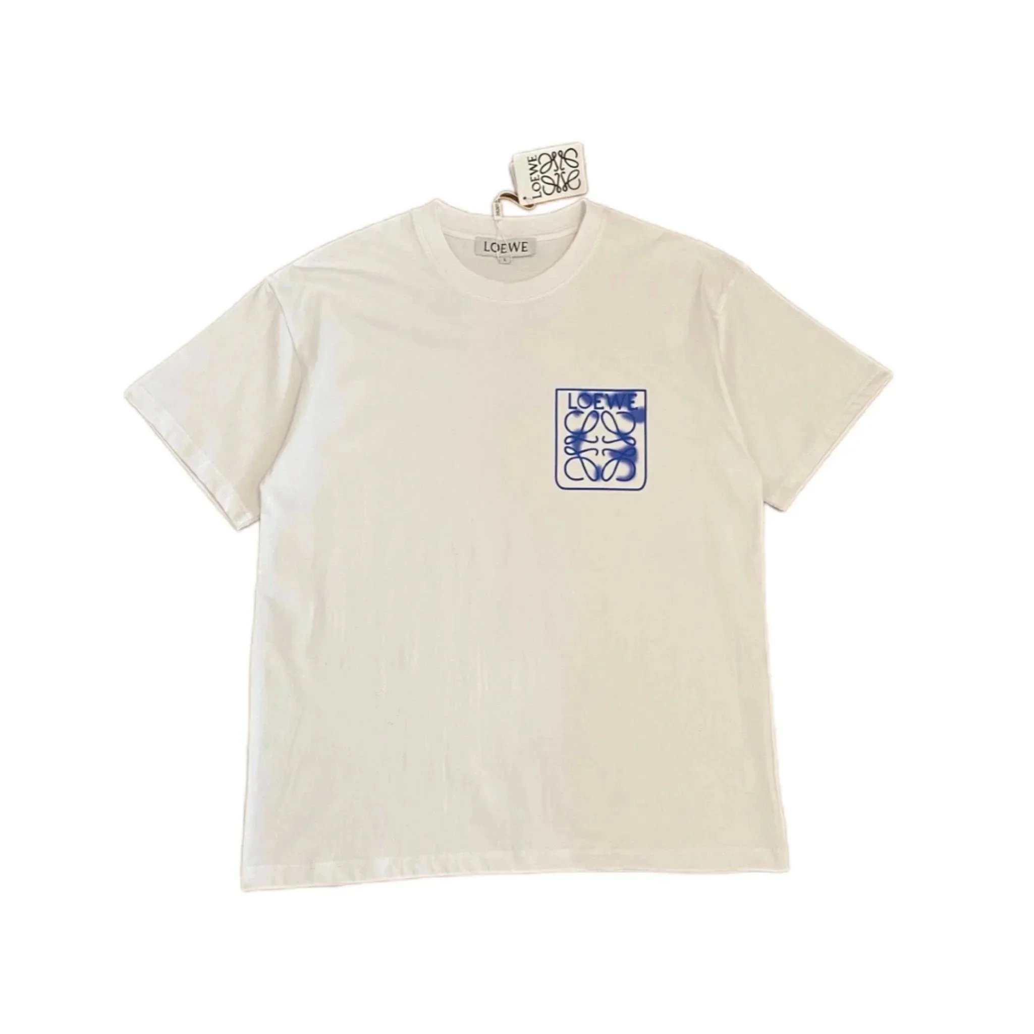 Loewe Loewe Anagram Cotton T-Shirt in White with Blue Logo White