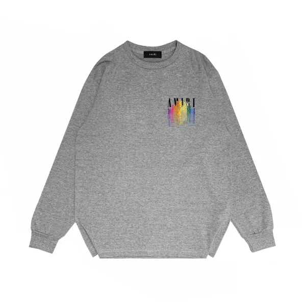 Amiri Rainbow Drip Logo Gray Crewneck Sweatshirt - 1