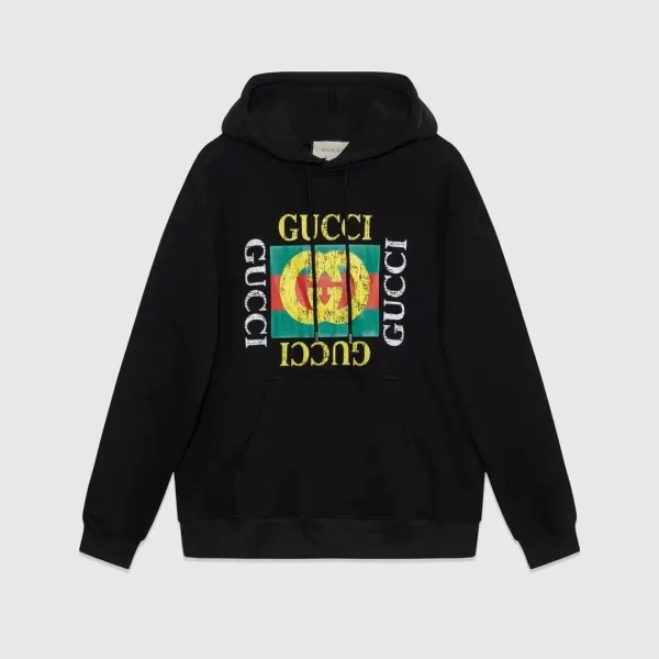 Gucci GG Logo Print Black Hoodie - 1