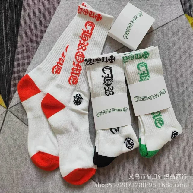 Chrome Hearts Socks Ribbed crew with logo lettering and contrast toe heel product detail image 2