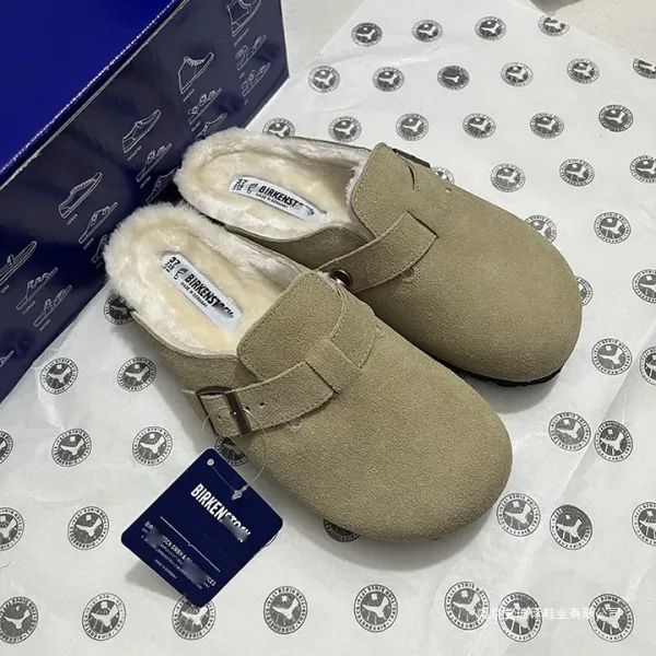 Birkenstock Boston Shearling-Lined Gray Suede Clogs - 10