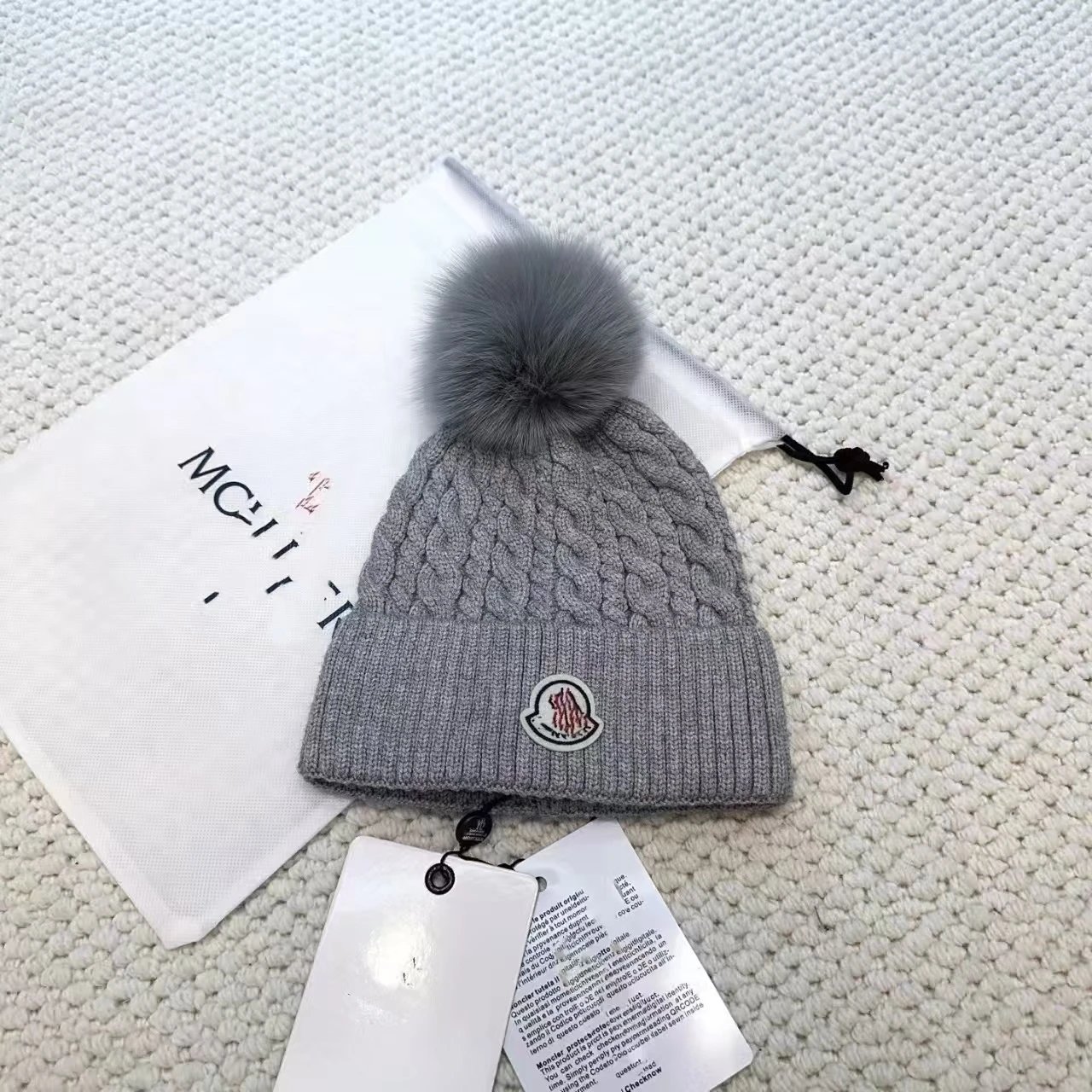 Cable Knit Beanie with Pom photo 3