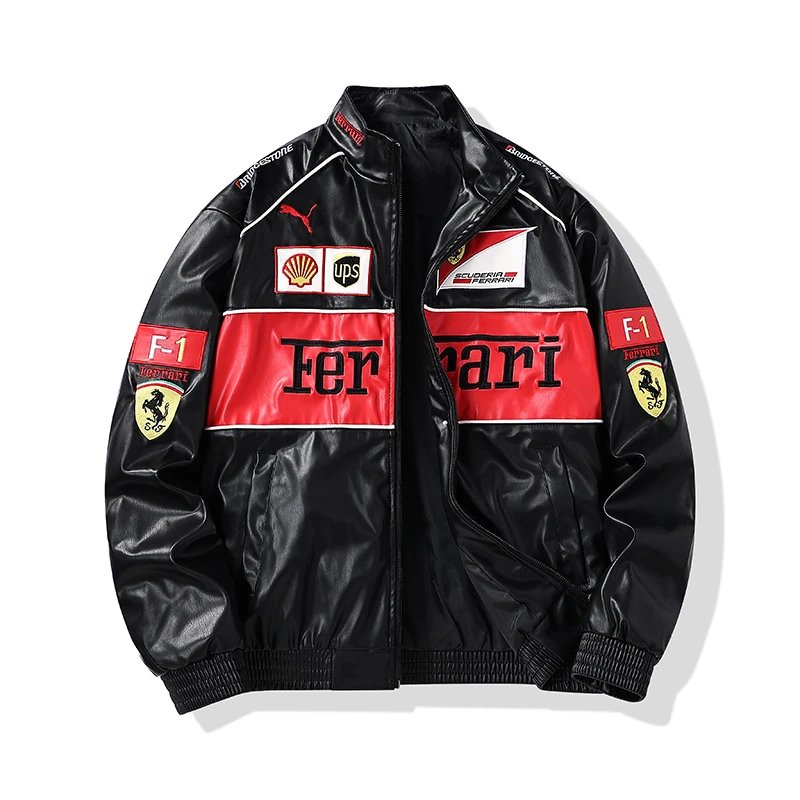 New leather jacket with embroidered thick leather PU leather jacket for men and women, baseball jacket for couples, motorcycle flight racing suit