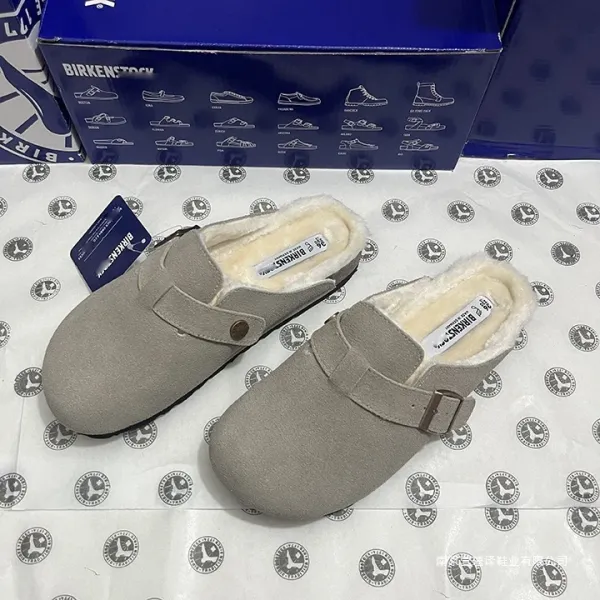 Birkenstock Boston Shearling-Lined Gray Suede Clogs - 6