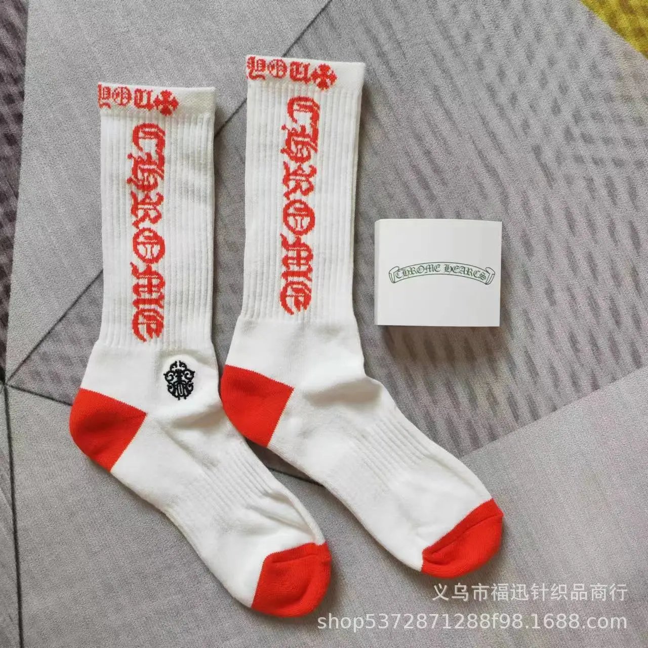 Chrome Hearts Socks Ribbed crew with logo lettering and contrast toe heel — White background orange letter embroidery logo
