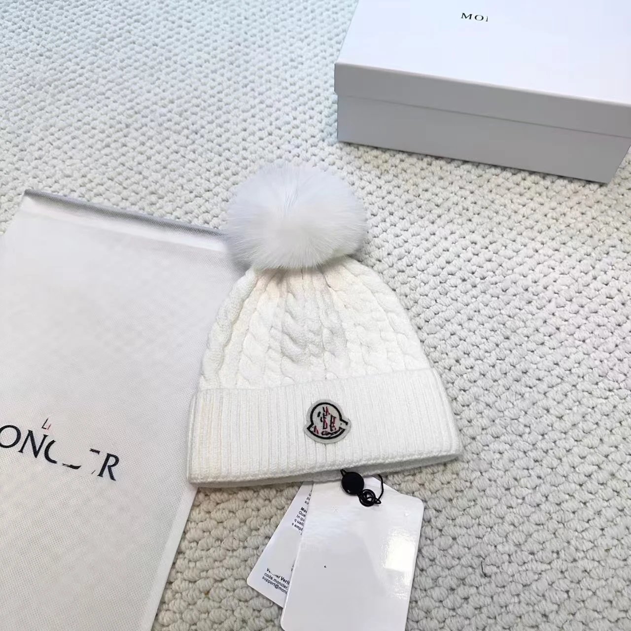 Cable Knit Beanie with Pom photo 2