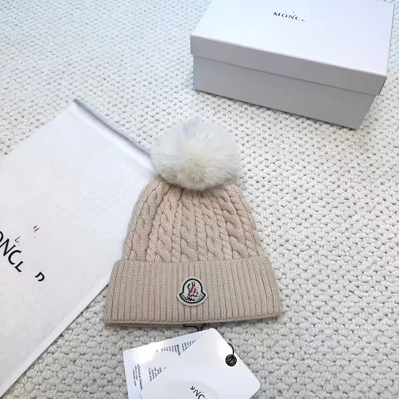 Cable Knit Beanie with Pom photo 5