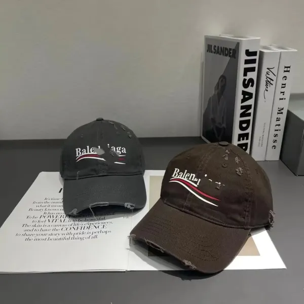 Balenciaga Distressed Logo Baseball Cap Brown - 6