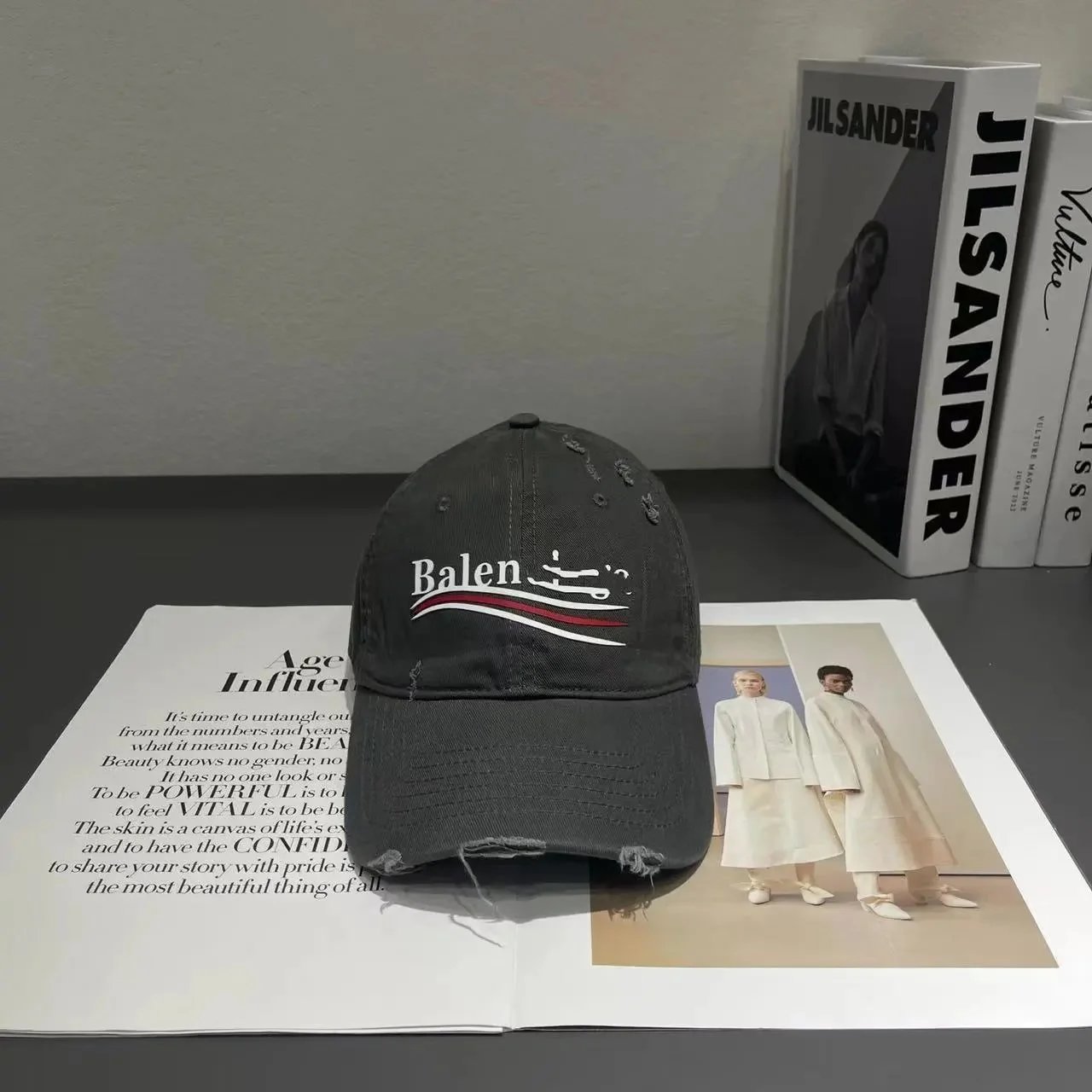 Balenciaga Distressed Logo Baseball Cap Black - 1
