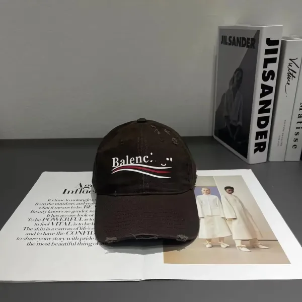 Balenciaga Distressed Logo Baseball Cap Brown - 4