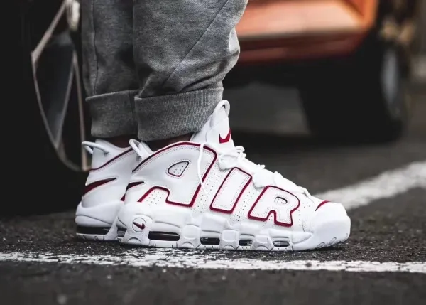Nike Air More Uptempo White Burgundy Sneakers - 1