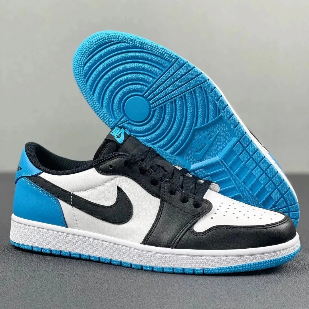 AJ1 low OG black, white, and blue