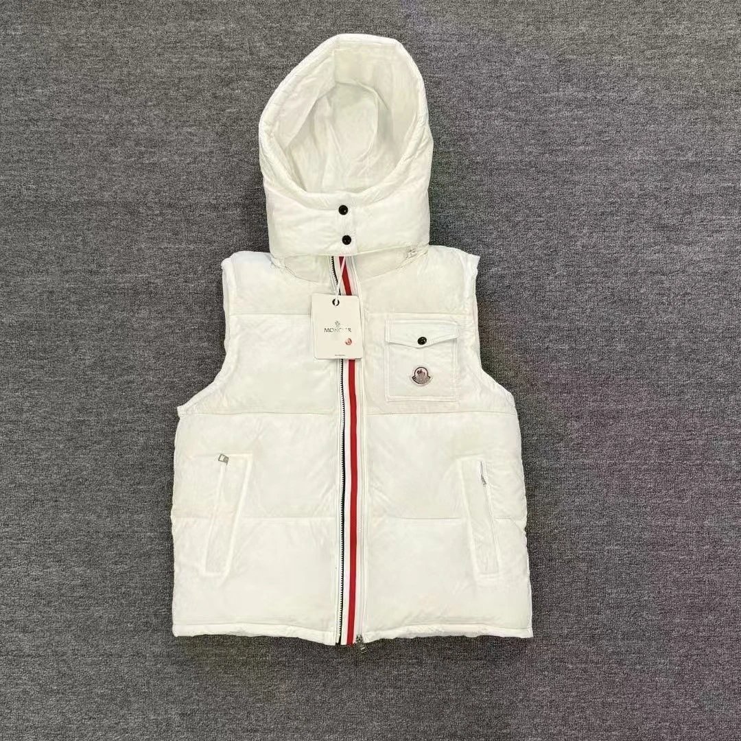 Moncler Vests Quilted puffer vest with detachable hood — Color-striped white