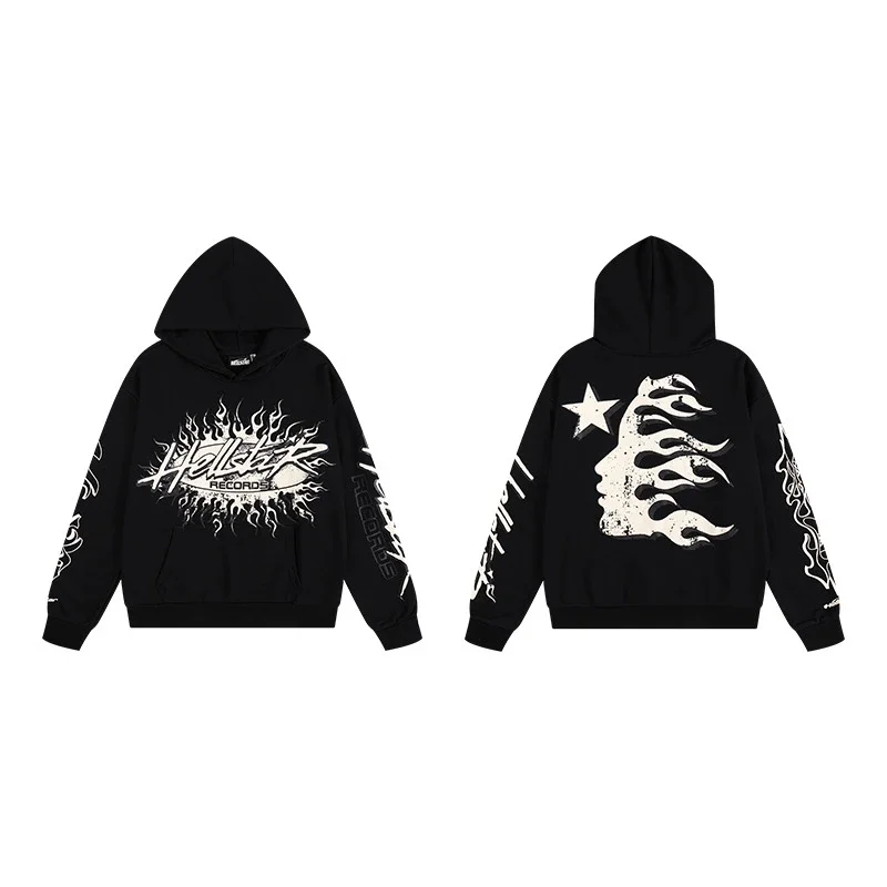 RIPSTAR American Retro Distressed Flame & Portrait Hoodie - rep bluzy z kapturem