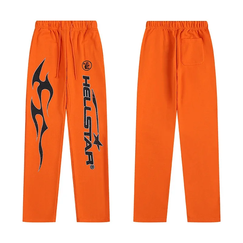 Hellstar Straight-Leg Casual Sweatpants — Orange Base with Black Flames - rep Hellstar