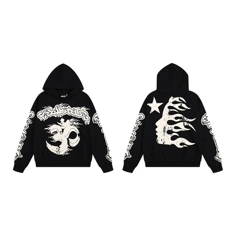 RIPSTAR American Retro Distressed Flame & Portrait Hoodie - rep bluzy z kapturem