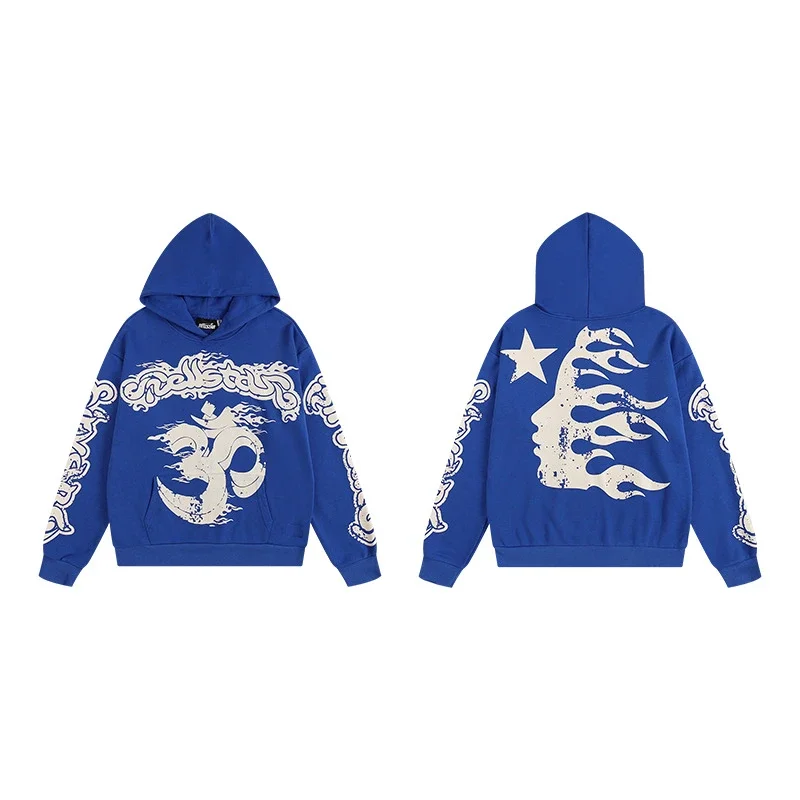 RIPSTAR American Retro Distressed Flame & Portrait Hoodie - rep bluzy z kapturem