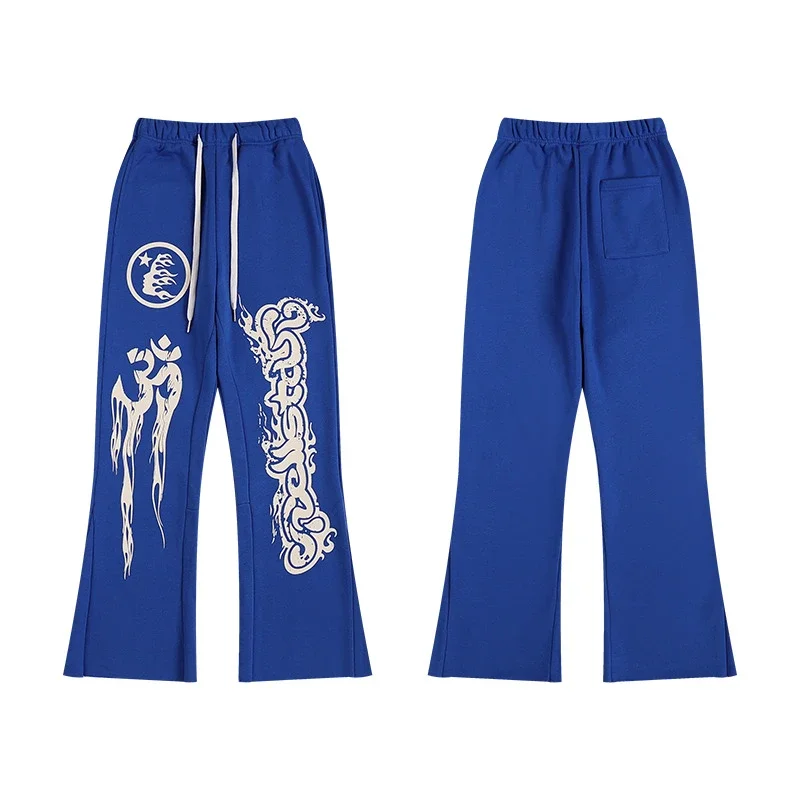 RIPSTAR Flame Totem Flared Sweatpants with Slits - rep spodnie
