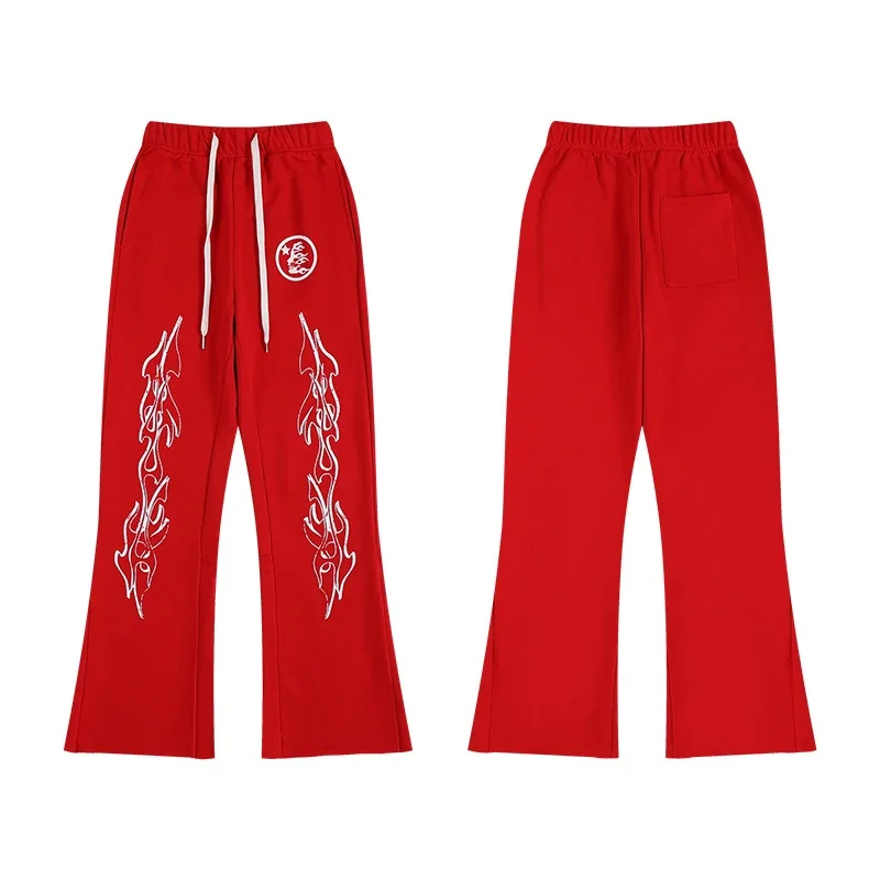 RIPSTAR Flame Totem Flared Sweatpants with Slits - rep spodnie