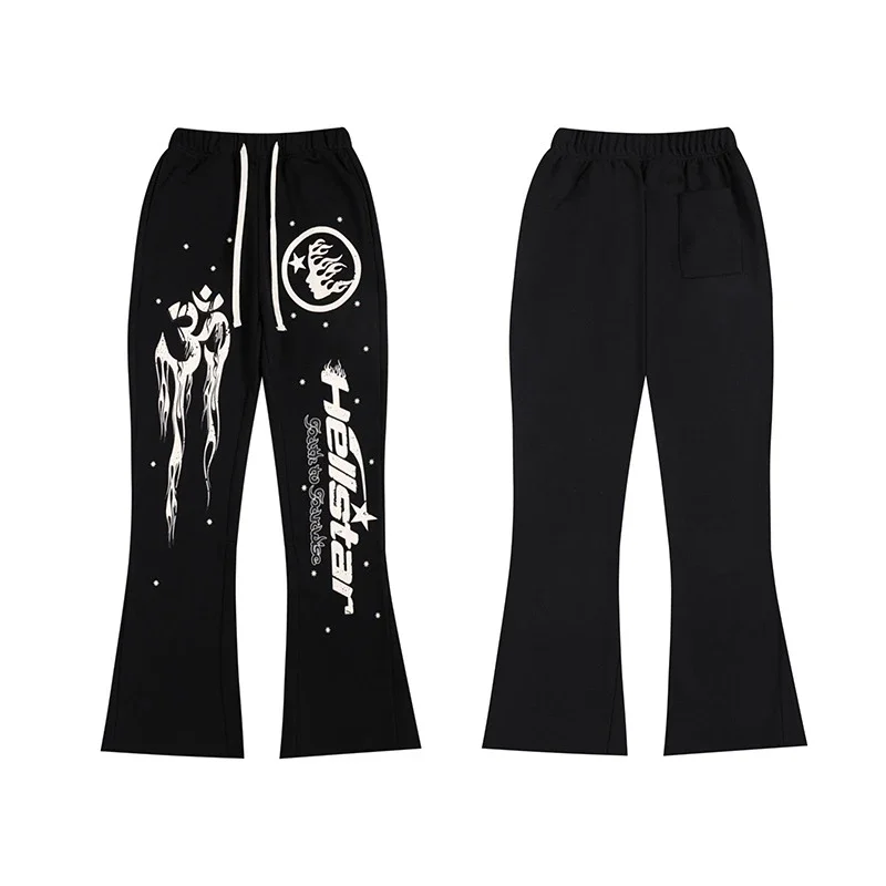 Hellstar Straight-Leg Casual Sweatpants — Orange Base with Black Flames