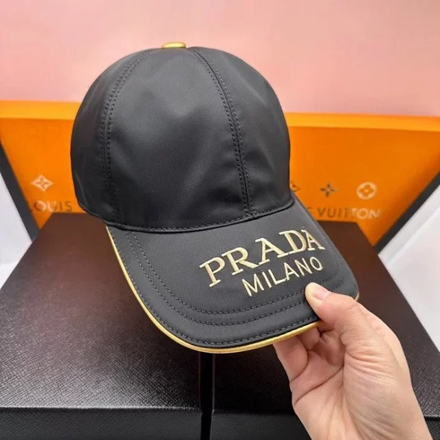 Prada Hats Embroidered baseball cap with triangle plaque product detail image 1