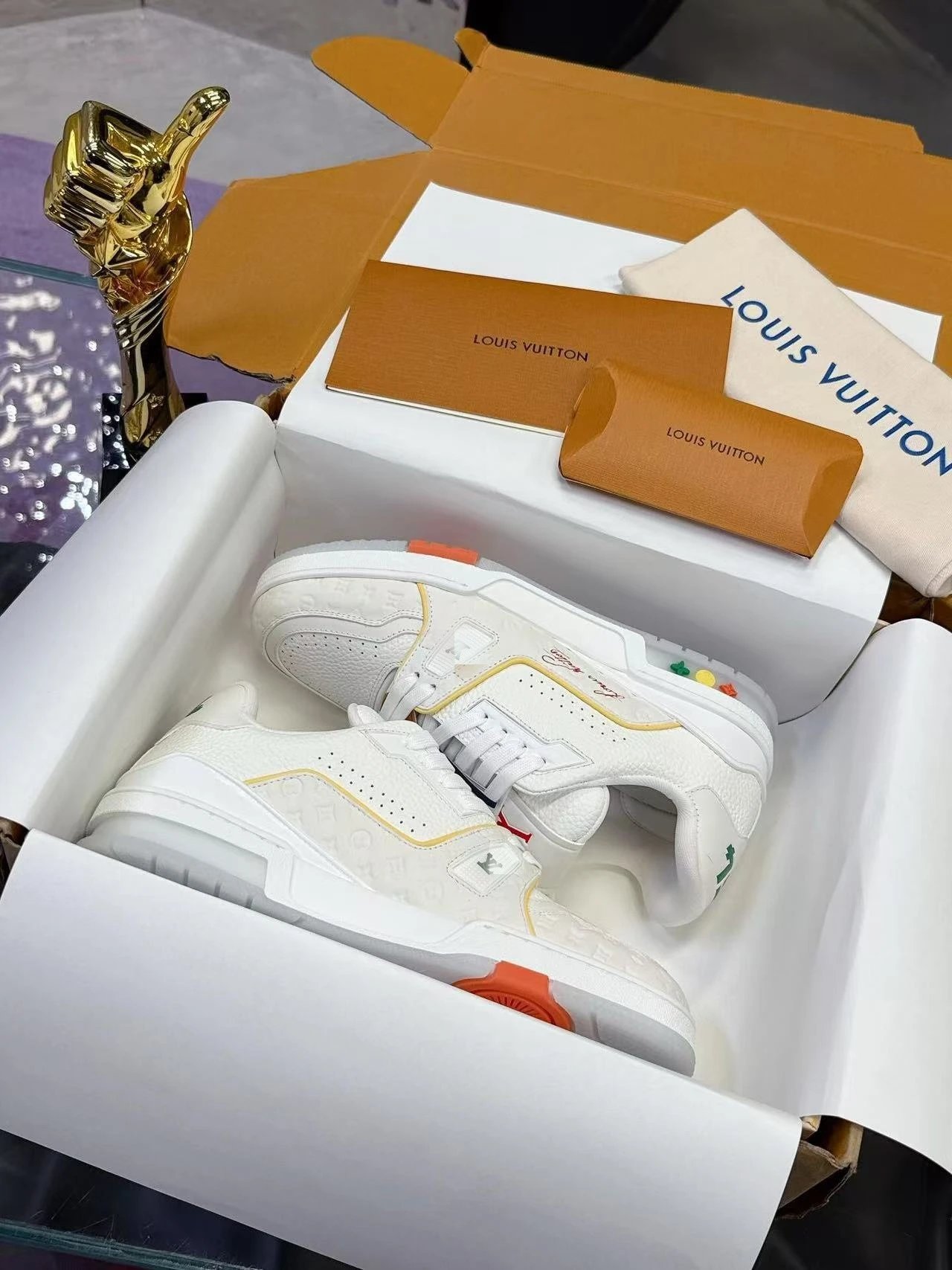 Louis Vuitton Trainer Low Beige White Sneakers - 8