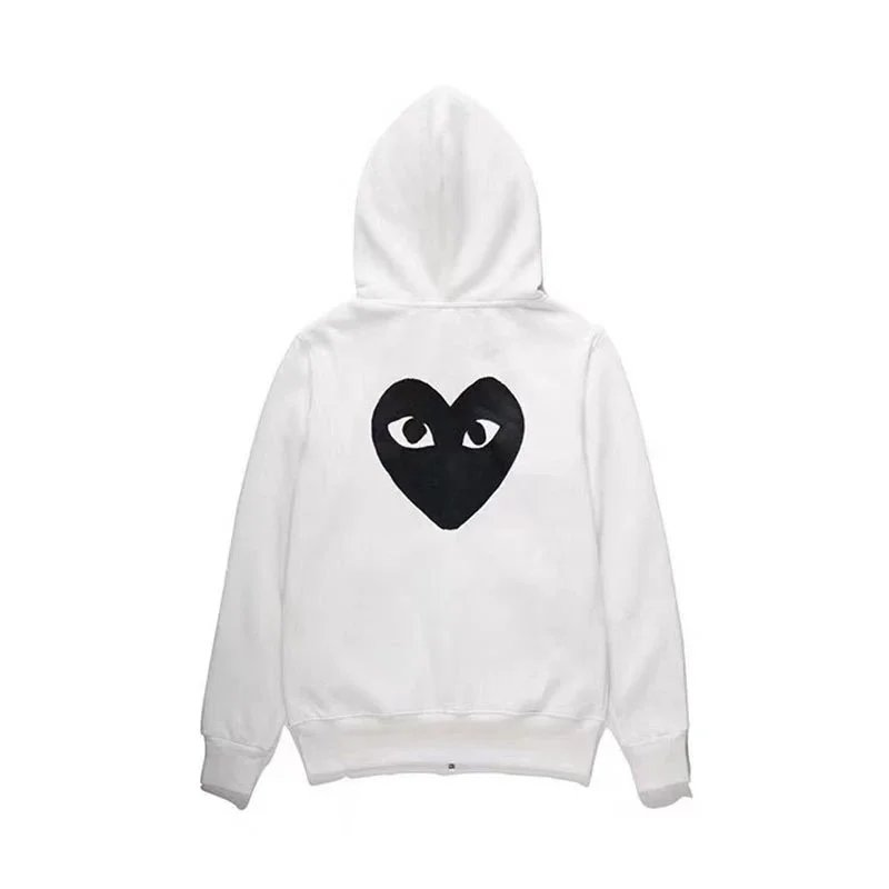White Fleece Cardigan with Large Black Heart on Back