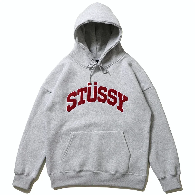 Stüssy, yellow letter flocking hoodie