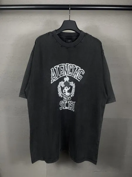 Balenciaga College Crest Black Acid Wash T-Shirt - 1