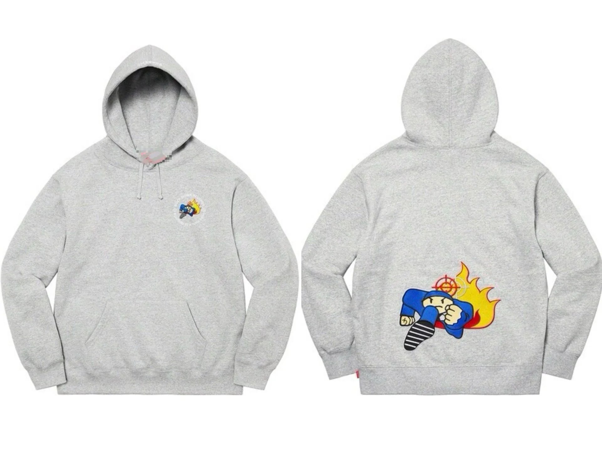 Gray Hoodie with Cartoon Print