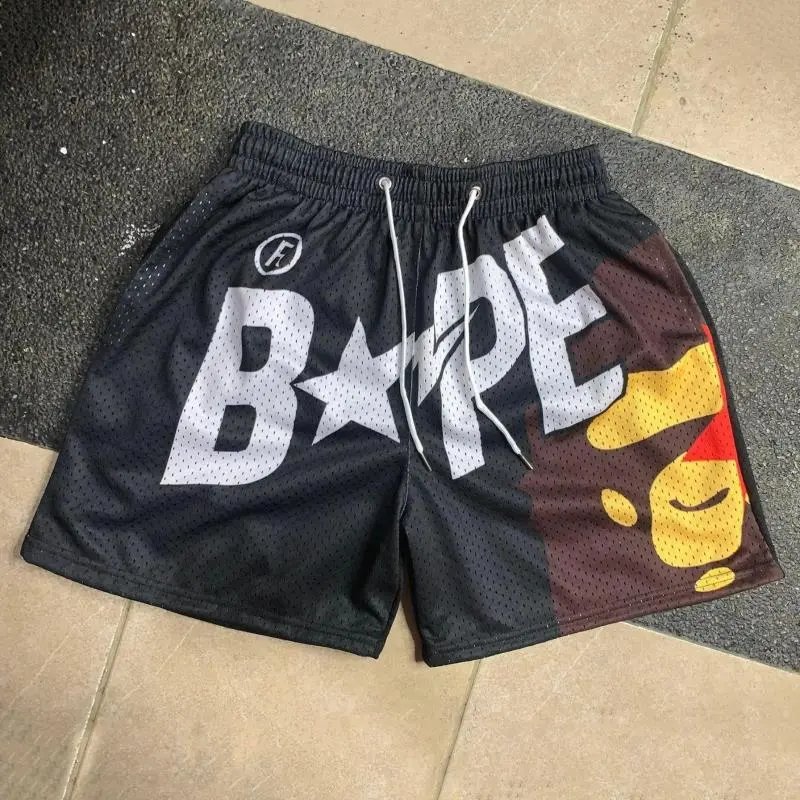 A Bathing Ape x Stussy Collaboration Mesh Shorts Black - 9