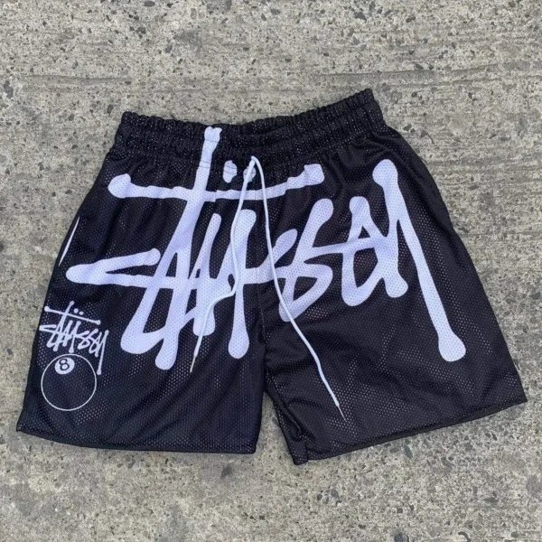 A Bathing Ape x Stussy Collaboration Mesh Shorts Black - 3