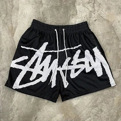 A Bathing Ape x Stussy Collaboration Mesh Shorts Black - 12