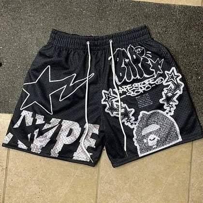 A Bathing Ape x Stussy Collaboration Mesh Shorts Black - 18