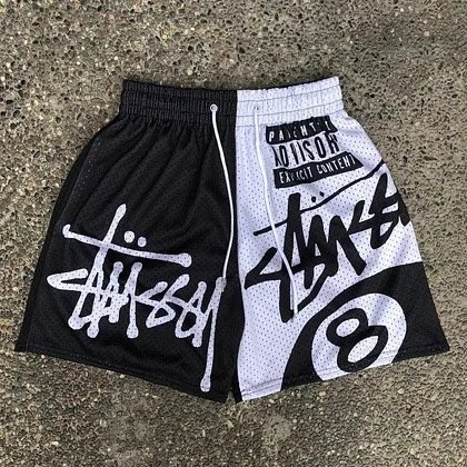 A Bathing Ape x Stussy Collaboration Mesh Shorts Black - 21