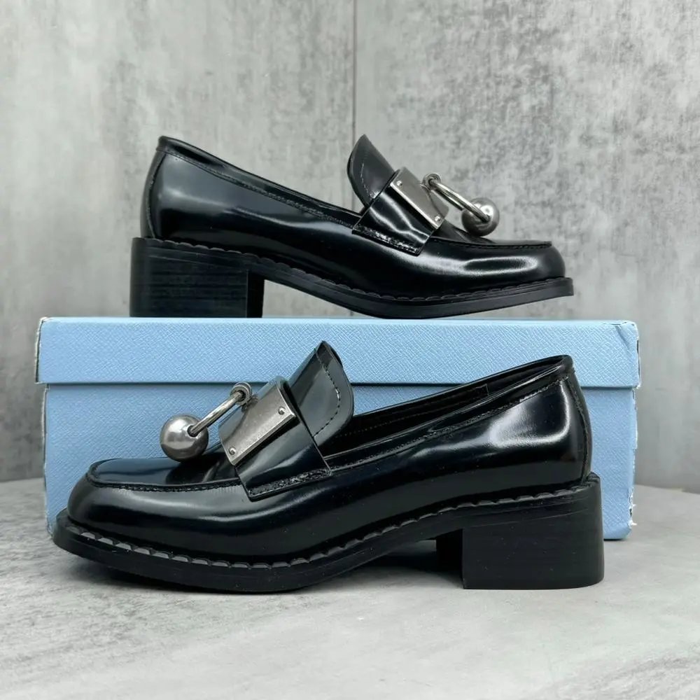 Unbranded Casual Shoes Patent Buckle Block-Heel Loafers image 6