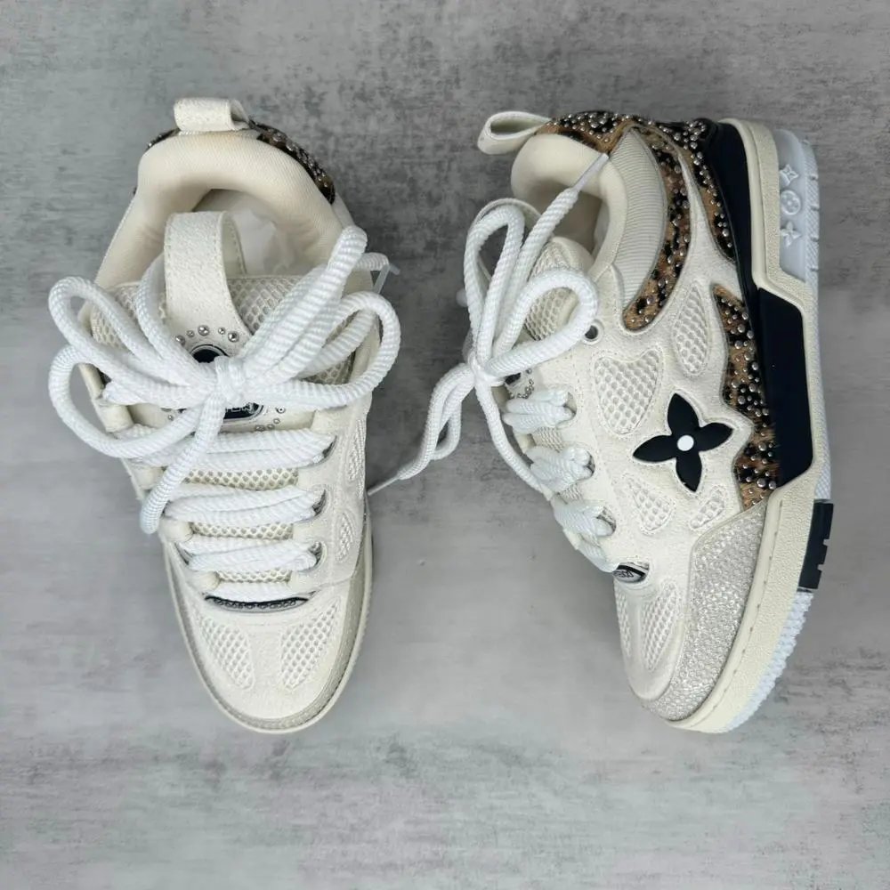 Louis Vuitton Sneakers Low-top lace-up with floral monogram appliqué and rhinestone details — Style 3