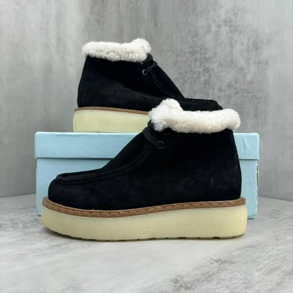 Unbranded Boots Shearling-Trim Suede Platform Ankle — Style 9