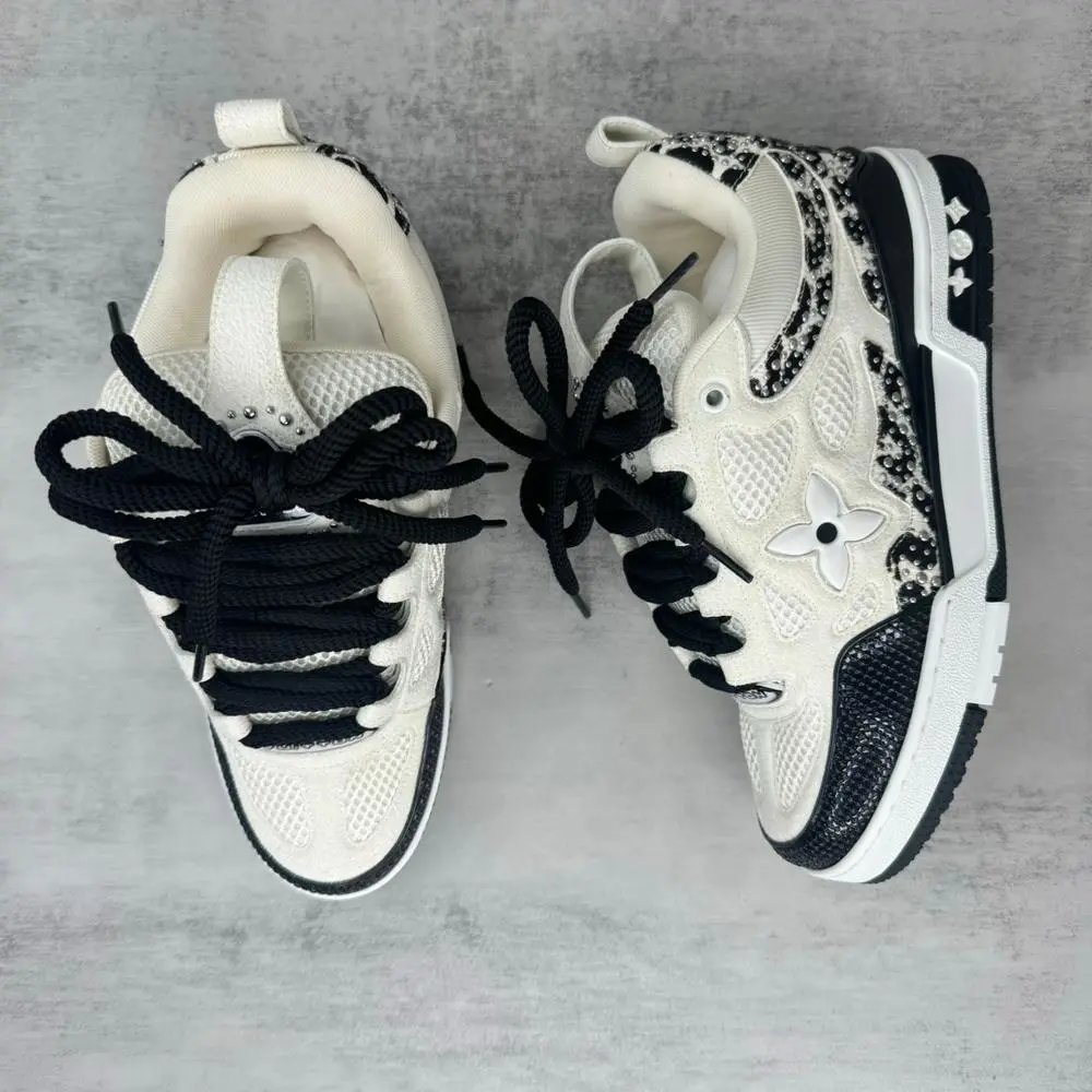 Louis Vuitton Sneakers Low-top lace-up with floral monogram appliqué and rhinestone details — Style 2