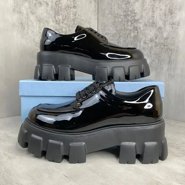 Unbranded Leather Shoes Chunky platform lug-sole lace-up and buckle loafer product detail image 2
