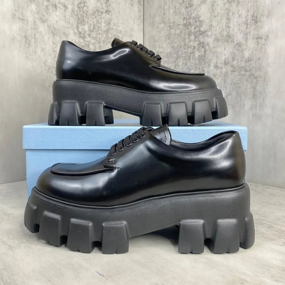 Unbranded Leather Shoes Chunky platform lug-sole lace-up and buckle loafer — Style 9