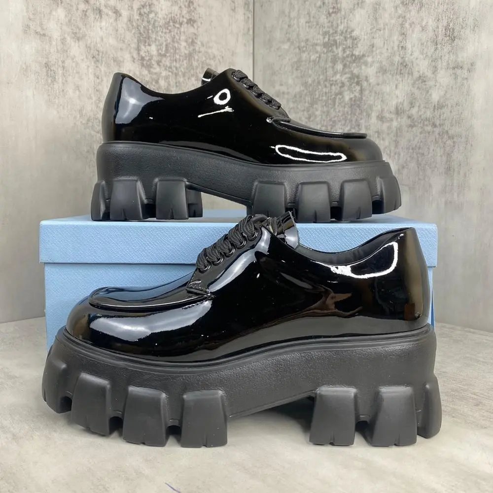 Unbranded Leather Shoes Chunky platform lug-sole lace-up and buckle loafer — Style 4